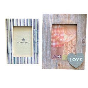 Picture Frames Wooden Love 5”x 7” Ceramic Blue Cream Striped 4”x6” Accent Decor